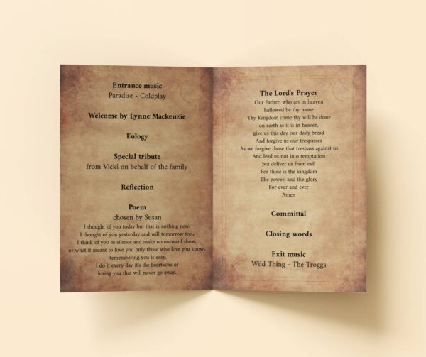 Vintage style funeral order of service template 183 - Image 3