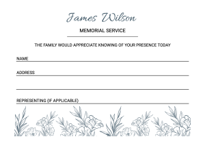 Simple floral outline funeral attendance card template 013 - Free Funeral Order of Service Template